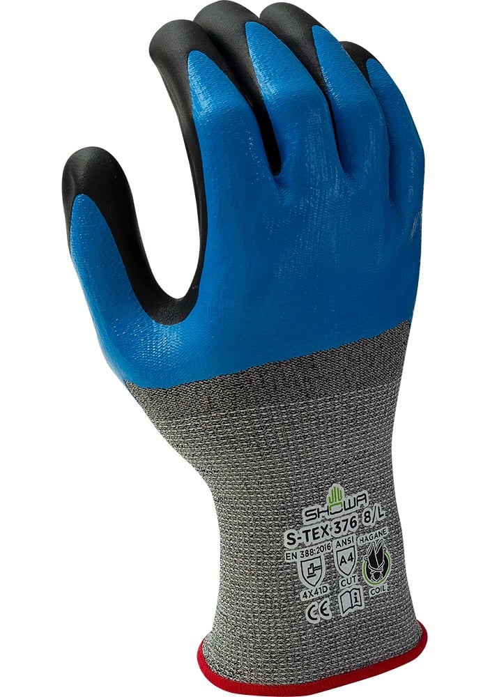 SHOWA® S-TEX® 376 Foamed Nitrile Stainless Steel Cut-Resistant Glove, ANSI A4, Grey/Blue