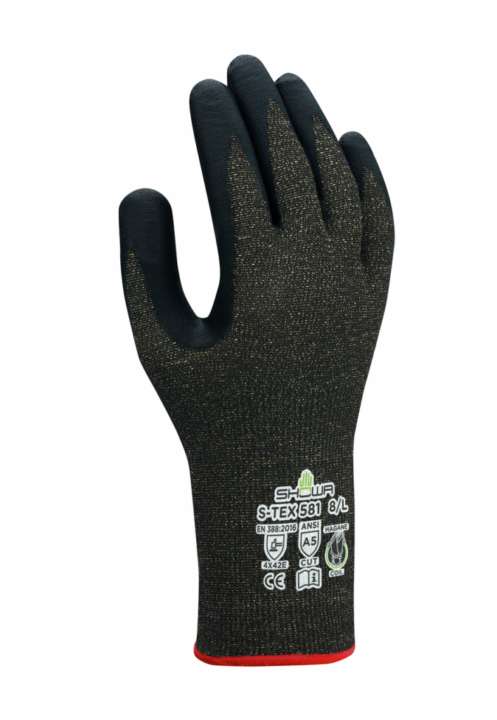 SHOWA® S-TEX® 581 Microporous Nitrile Kevlar® Cut-Resistant Glove, ANSI A5, Black