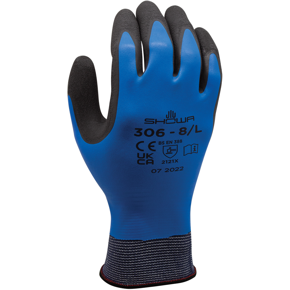 SHOWA® 306 General Purpose Foamed Latex Grip Glove, Blue/Black