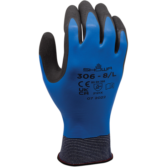 SHOWA® 306 General Purpose Foamed Latex Grip Glove, Blue/Black