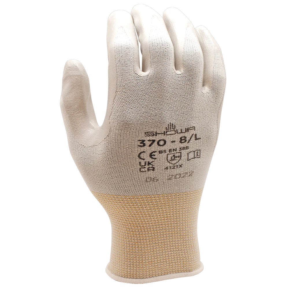 SHOWA® ATLAS® 370W Nitrile Palm-Dipped Grip Glove, White/Grey, Lint-Free