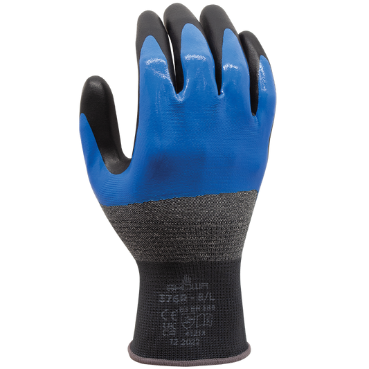 SHOWA® 376 Nitrile Foam Grip Glove, 3/4 Coated, Blue/Black