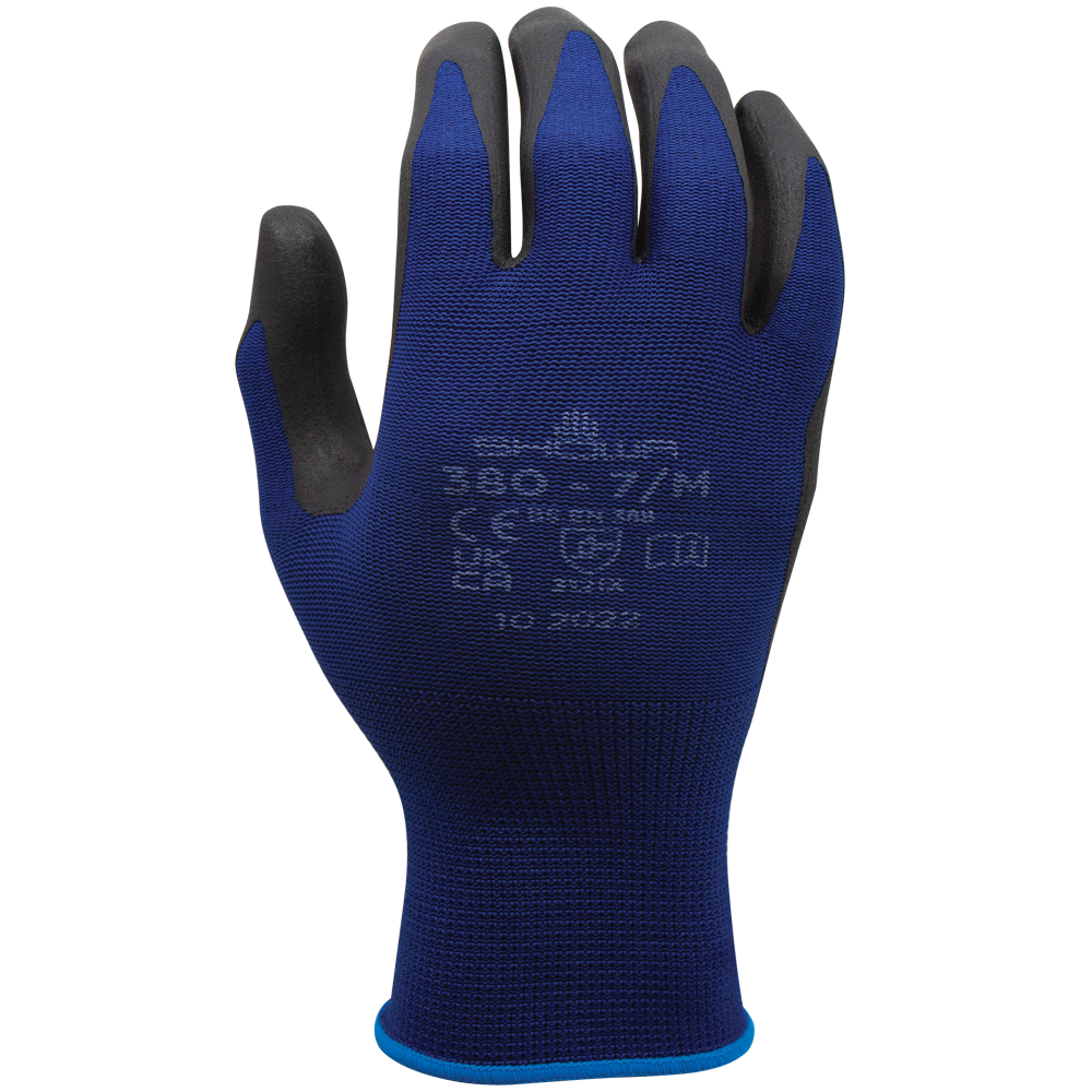 SHOWA® 380 Foamed Nitrile Waffle Pattern Grip Glove, Blue/Black