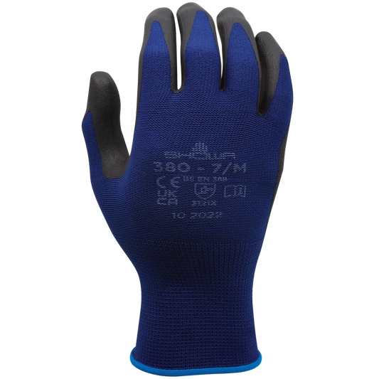 SHOWA® 380 Foamed Nitrile Waffle Pattern Grip Glove, Blue/Black