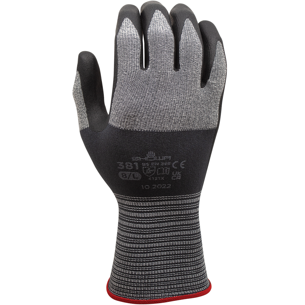 SHOWA® 381 Microfiber Technology (MFT) Microporous Nitrile Grip Glove, Grey/Black