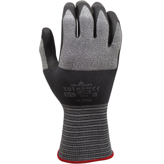 SHOWA® 381 Microfiber Technology (MFT) Microporous Nitrile Grip Glove, Grey/Black