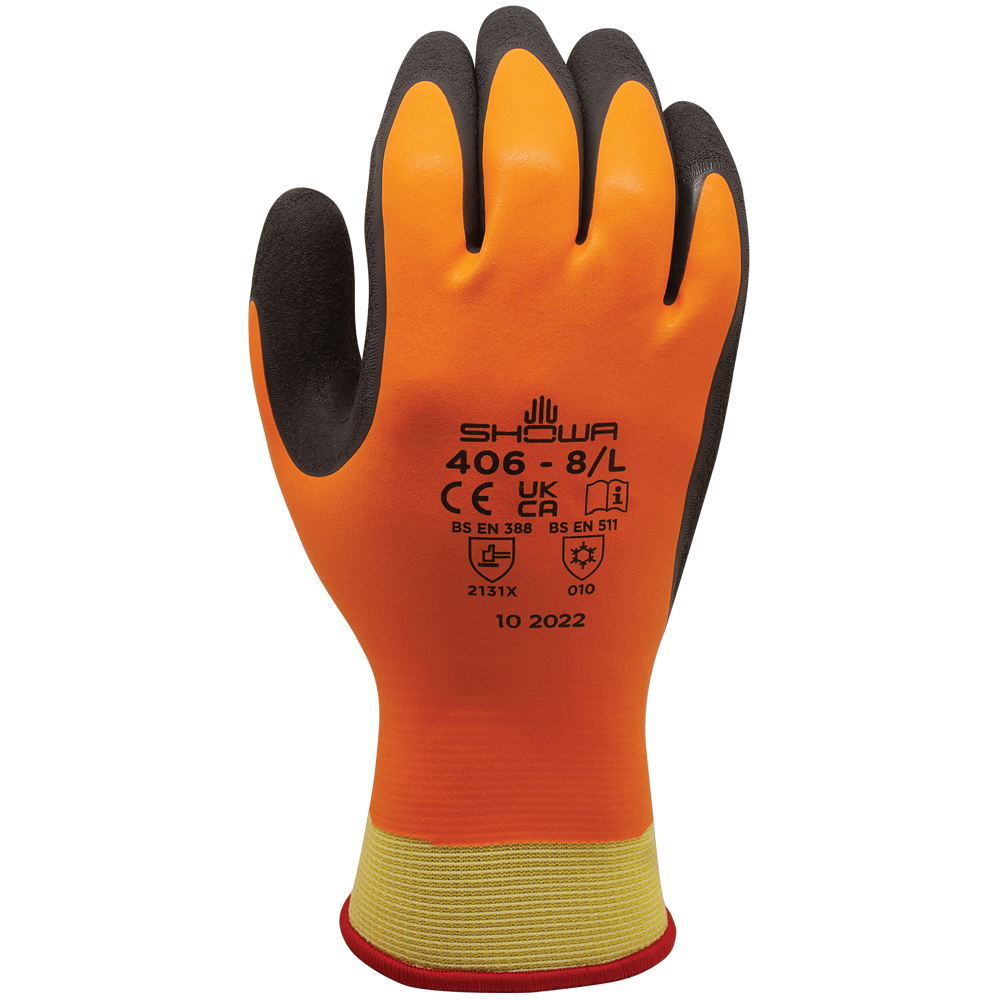 SHOWA® 406 Insulated Water-Repellent Grip Glove, Orange/Black, -30°C