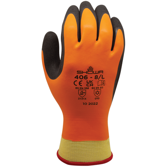 SHOWA® 406 Insulated Water-Repellent Grip Glove, Orange/Black, -30°C