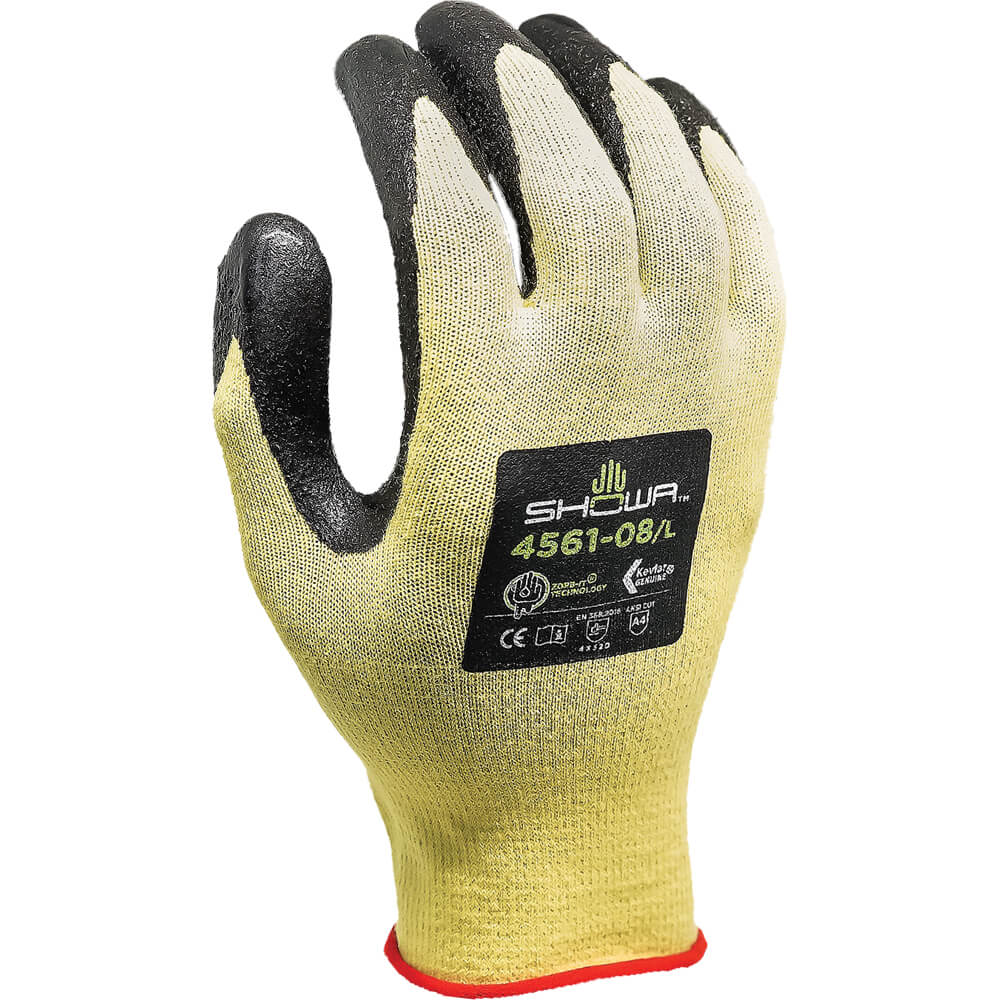SHOWA® 4561 Sponge Nitrile Zorb-IT Kevlar® Cut-Resistant Glove, ANSI A4, Yellow/Black