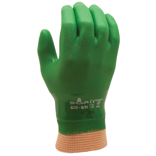 SHOWA® ATLAS® 600 Chemical-Resistant PVC Fully-Coated Glove, Green, Rough Finish