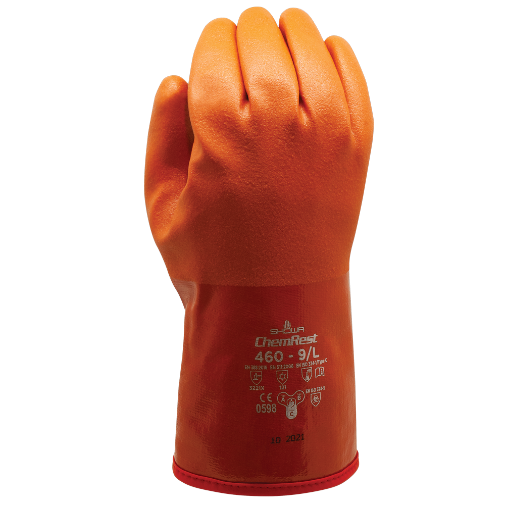 SHOWA® ATLAS® 460 Insulated Chemical-Resistant PVC Glove, Orange, Double Dipped