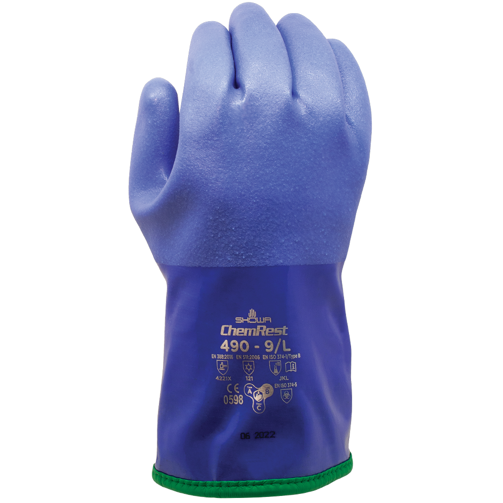SHOWA® ATLAS® 490 Insulated Chemical-Resistant PVC Glove, Blue, Triple Dipped