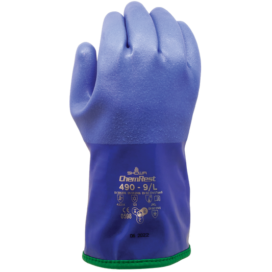 SHOWA® ATLAS® 490 Insulated Chemical-Resistant PVC Glove, Blue, Triple Dipped