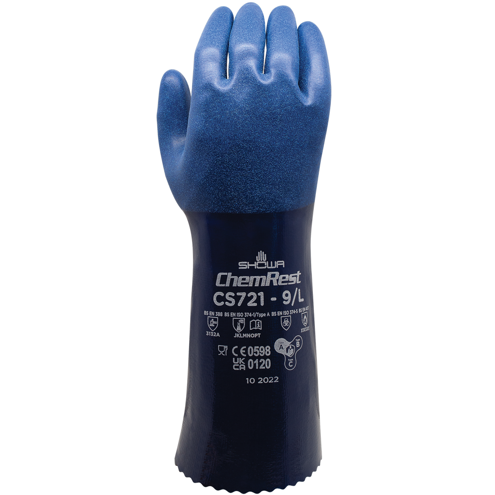 SHOWA ATLAS CS721 Chemical Resistant Nitrile Gloves, Double Coated, Rough Grip, 14"