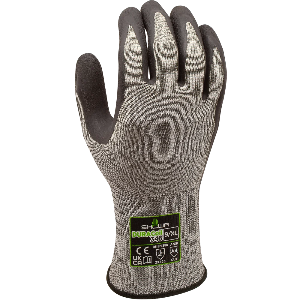 SHOWA® DURACoil™ 346 Natural Rubber Cut-Resistant Glove, ANSI A4, Black