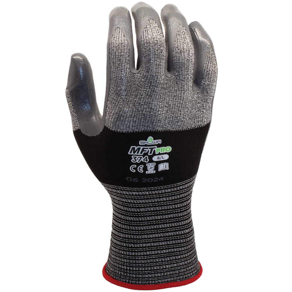 SHOWA® MFT PRO 374 Flat Nitrile Grip Glove, Black