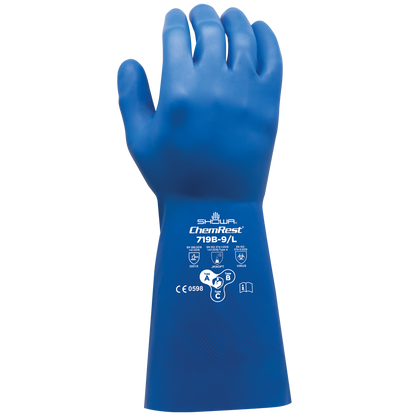 SHOWA 719B Chemical Resistant Nitrile Gloves, Diamond Grip, Blue, 330mm