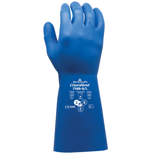 SHOWA 719B Chemical Resistant Nitrile Gloves, Diamond Grip, Blue, 330mm