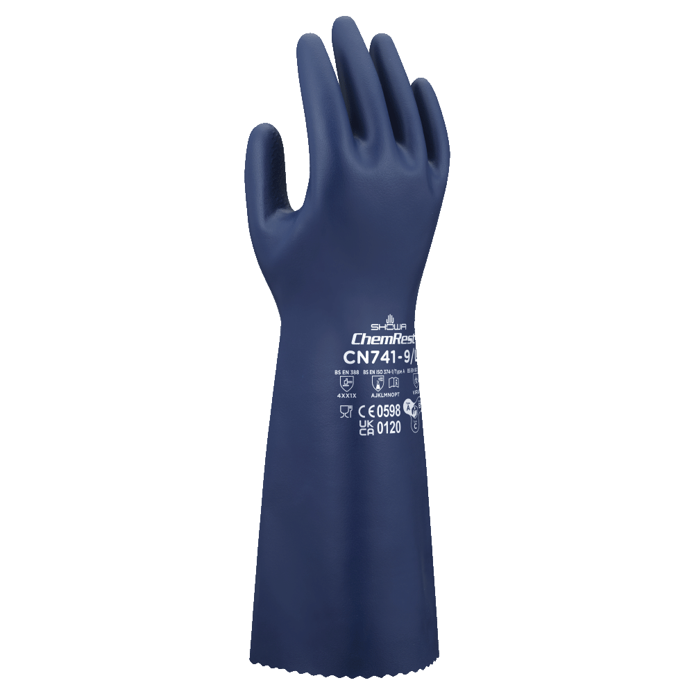 SHOWA CN741 Biodegradable Chemical Resistant Nitrile Gloves, EBT, Wave Grip, 380mm