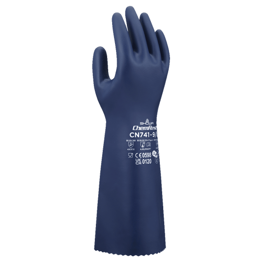 SHOWA CN741 Biodegradable Chemical Resistant Nitrile Gloves, EBT, Wave Grip, 380mm