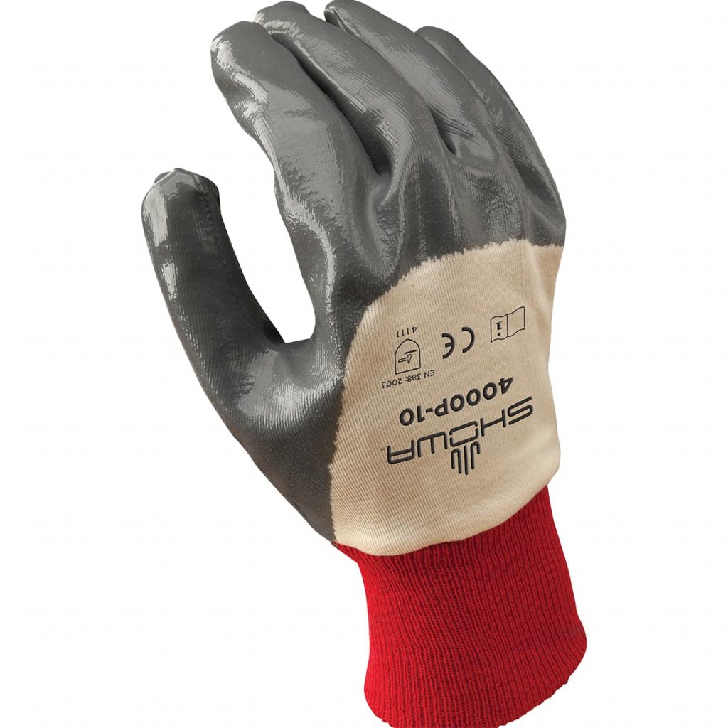 SHOWA® 4000P Nitrile Palm-Coated Grip Glove, White/Grey, Knit Wrist