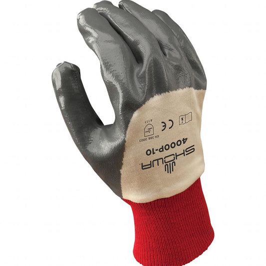 SHOWA® 4000P Nitrile Palm-Coated Grip Glove, White/Grey, Knit Wrist