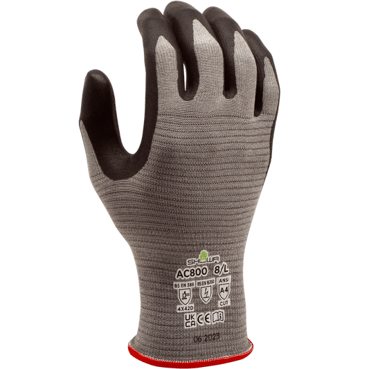 SHOWA® DURACoil Alpha AC800 ESD Cut-Resistant Embossed Microporous Nitrile Glove, ANSI A4, Gray
