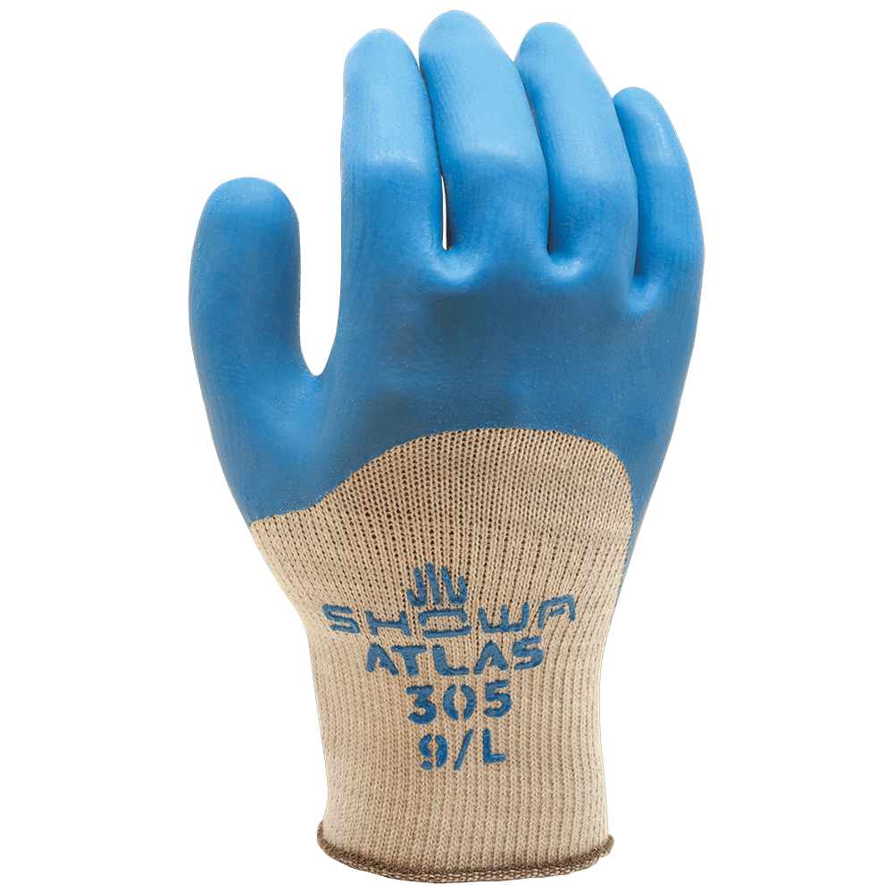 SHOWA® ATLAS® 305 General Purpose Natural Rubber Palm & Knuckle Grip Glove, Grey/Blue
