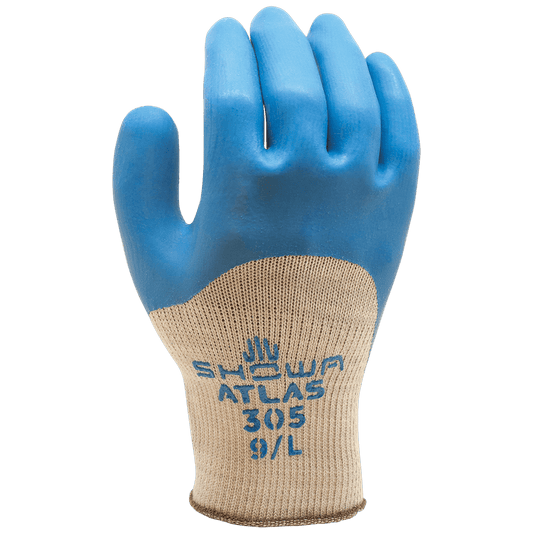 SHOWA® ATLAS® 305 General Purpose Natural Rubber Palm & Knuckle Grip Glove, Grey/Blue