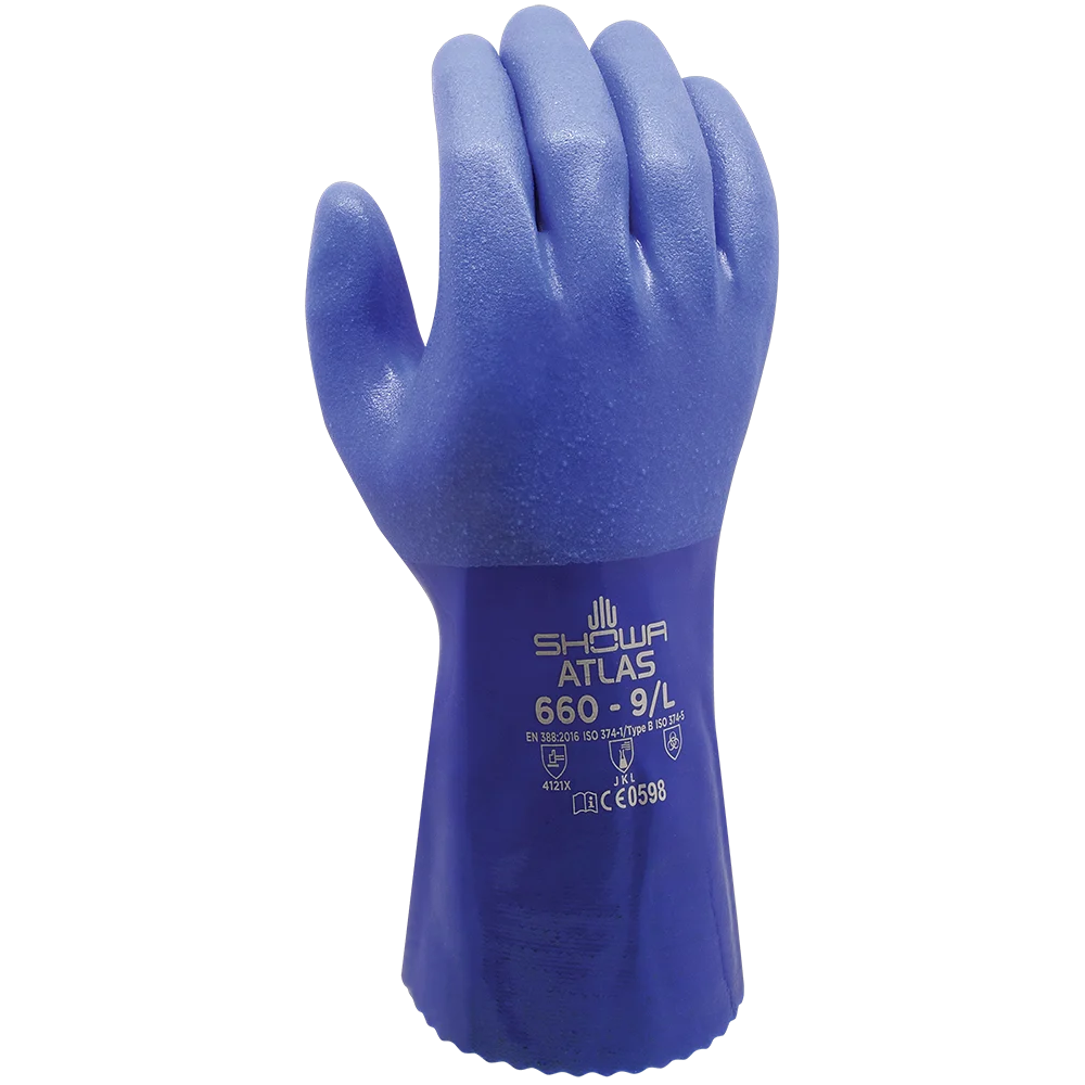 SHOWA 660 Chemical Resistant PVC Gloves, Triple-Dipped, Rough Grip, 300mm