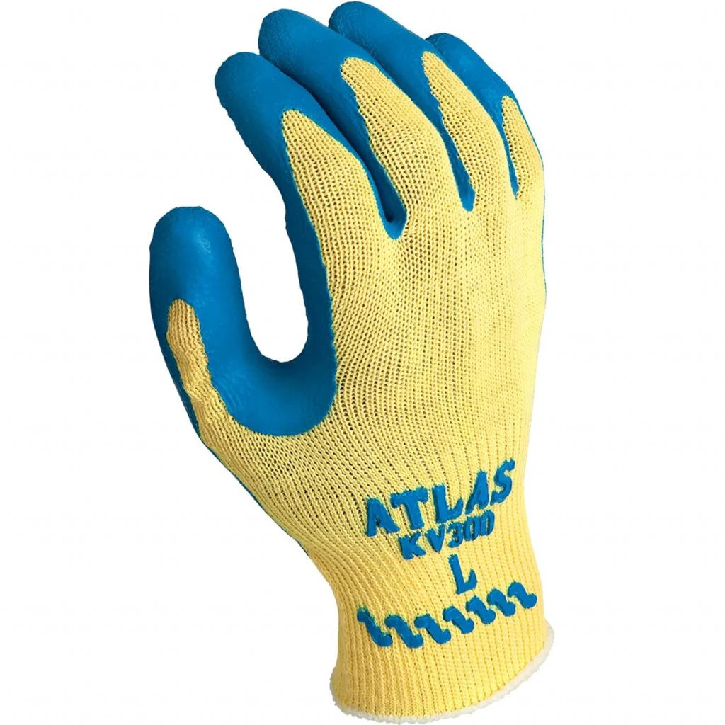 SHOWA® ATLAS® KV300 Natural Rubber Kevlar® Cut-Resistant Glove, ANSI A3, Yellow/Blue