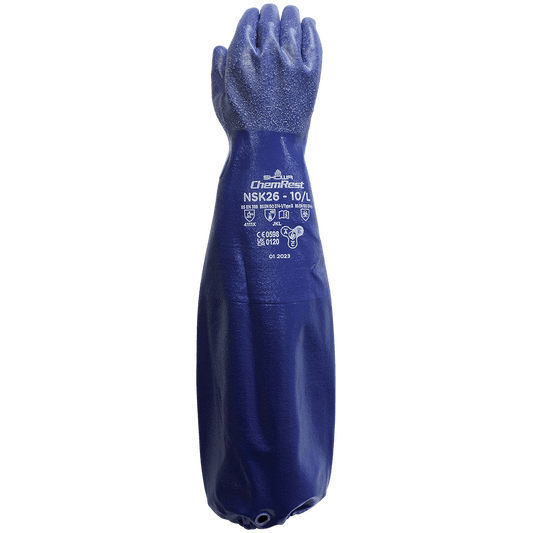 SHOWA NSK26 Nitrile Chemical Resistant Gloves, Extended Gauntlet, Interlock Liner, 26"