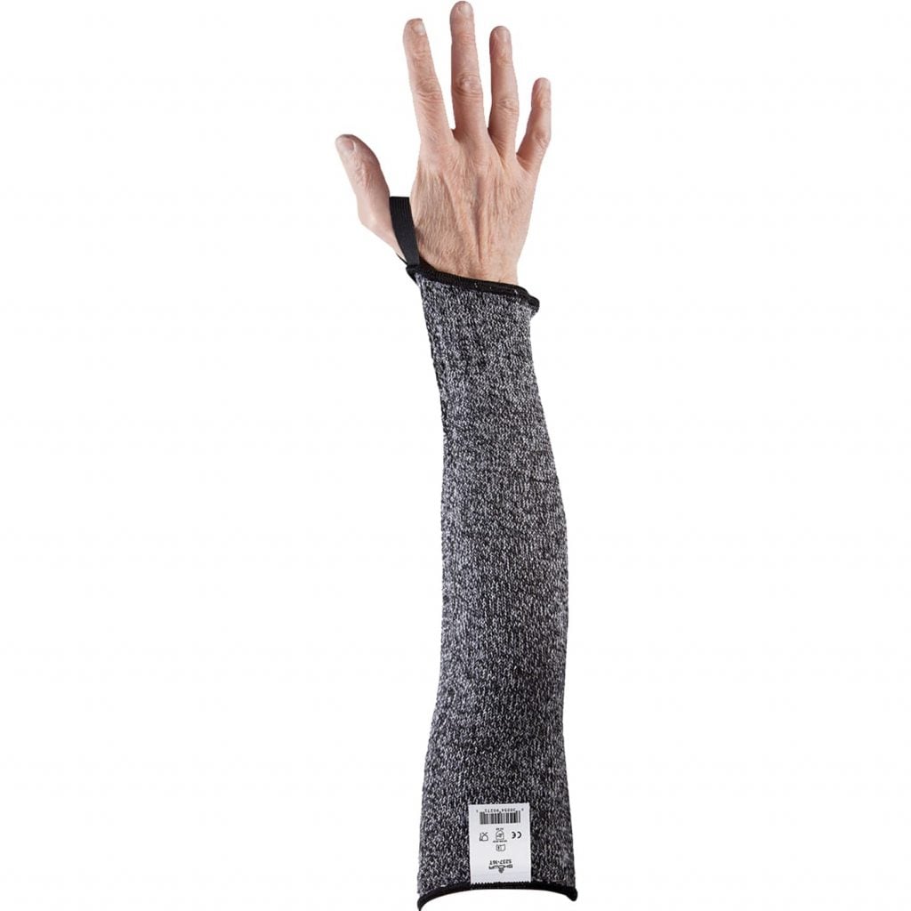 SHOWA® S237-16T Cut-Resistant Sleeve w/ Thumb Loop, 16", HPPE/Stainless Steel, Grey