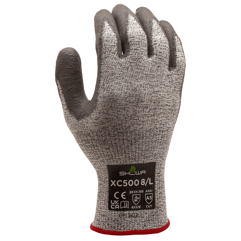 SHOWA® XC500 Polyurethane HPPE/Stainless Steel Cut-Resistant Glove, ANSI A5, Gray