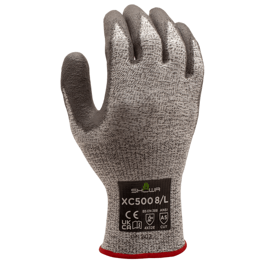 SHOWA® XC500 Polyurethane HPPE/Stainless Steel Cut-Resistant Glove, ANSI A5, Gray
