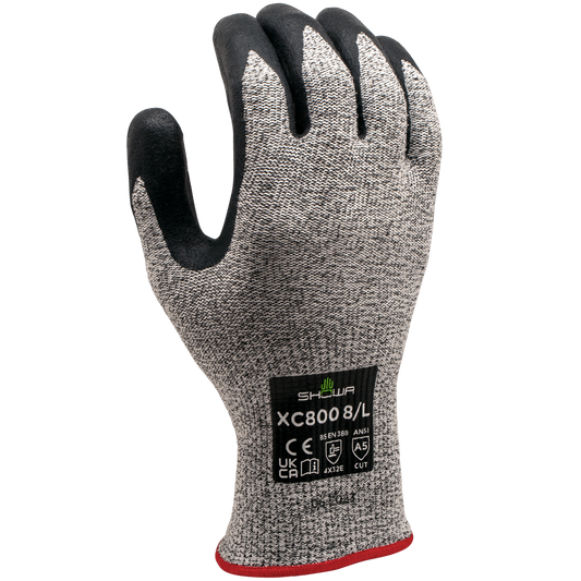 SHOWA® S-TEX XC800 Microporous Nitrile HPPE/Stainless Steel Cut-Resistant Glove, ANSI A5, Gray