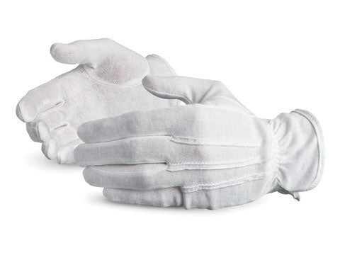 These 100% cotton, fully biodegradable, traditional parade style inspectors gloves from Superior Glove® prevent objects and surfaces from being contaminated by fingerprints, skin oils, lint, scratches, smudges and more.