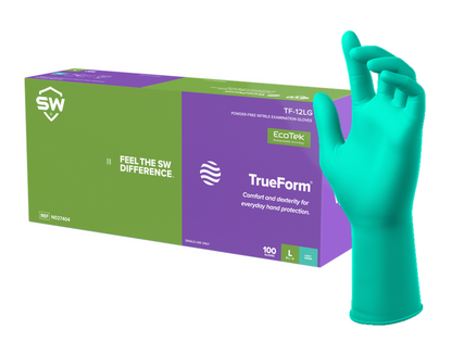 TF-12LG  SW® Safety TruForm® Extended Cuff Green Nitrile Exam Gloves (5.9-mil) 