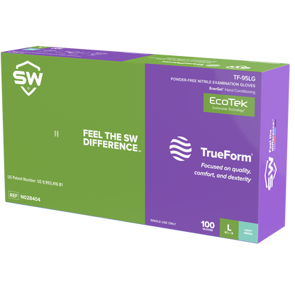 SW® TrueForm® TF-95LG Powder-Free Nitrile Examination Gloves with EcoTek®, EnerGel® & pH Natural®, 100ct