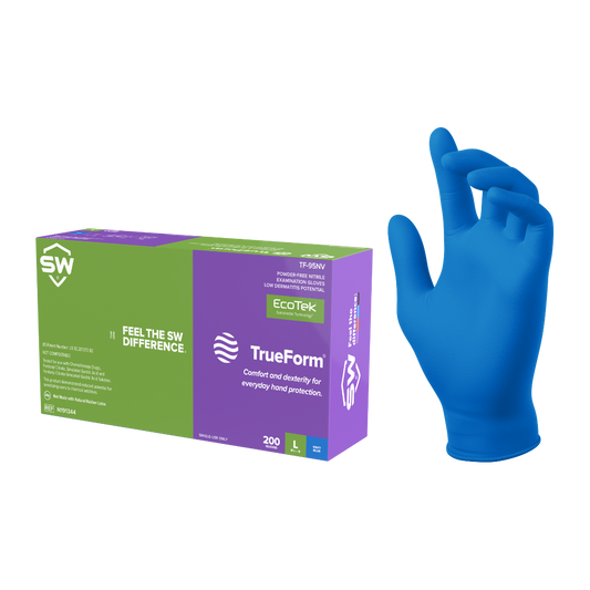 SW® TrueForm® TF-95NV Powder-Free EcoTek® Sustainable Nitrile Examination Gloves, 3.5-mil, 200ct