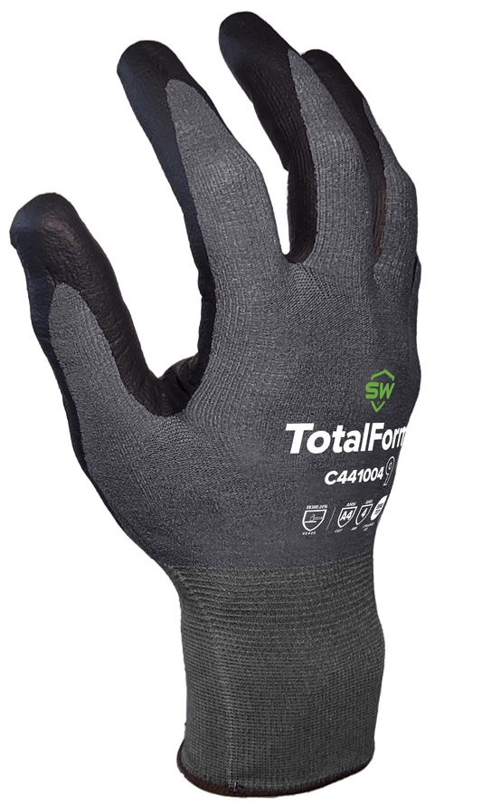 SW® TotalForm® TF-44BK EcoTek® AxiFybr® Cut Resistant Nitrile Work Gloves, ANSI A4, 18 Gauge