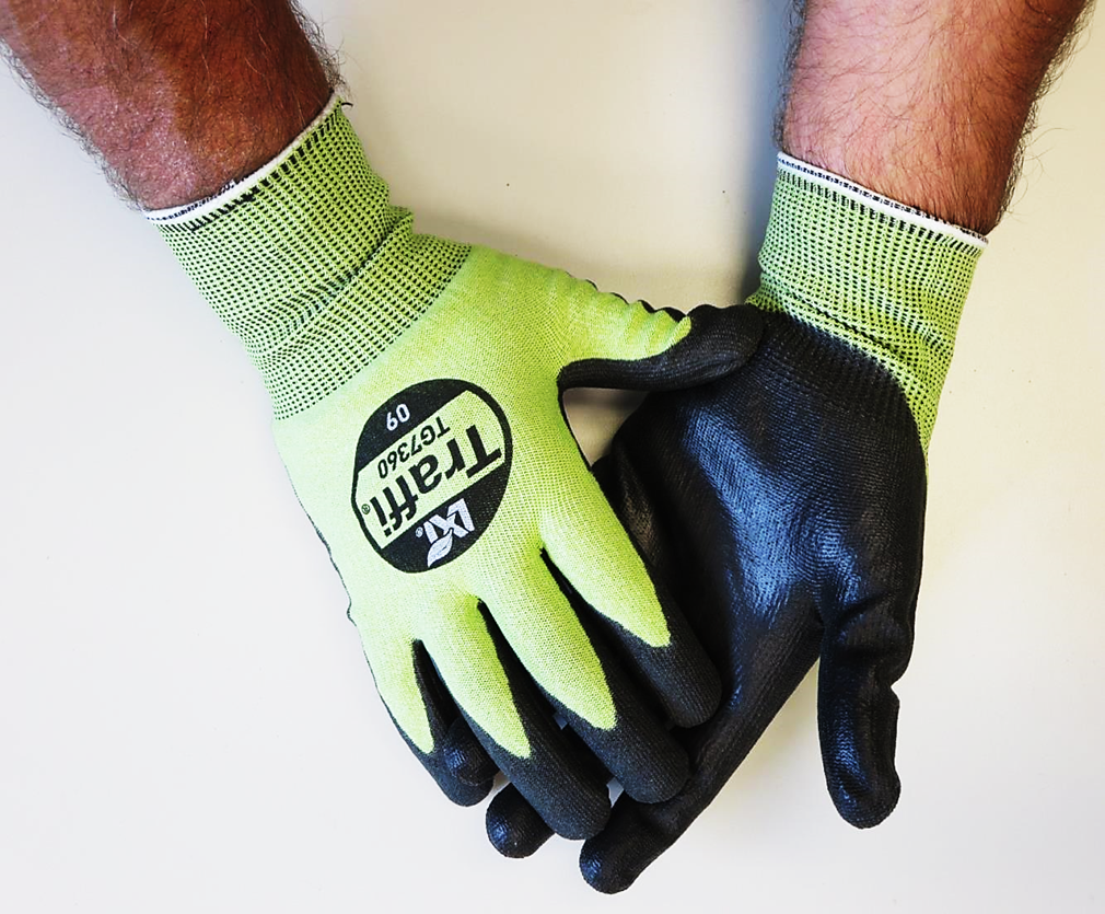 This Eco-friendly Traffi® TG7360 X-Dura LXT® Ultrafine Polyurethane Coated Green 18-gauge Cut Level A6 Safety Gloves are Carbon Neutral Certified, repels water and oil while providing touchscreen compatibility.