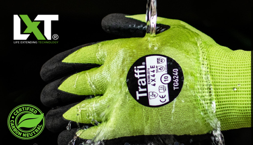 This Eco-friendly Traffi®TG6240 MicroDex LXT® Nitrile Coated Green 15-gauge Cut Level A5 Safety Gloves are Carbon Neutral Certified, repels water and oil with touchscreen compatibility.
