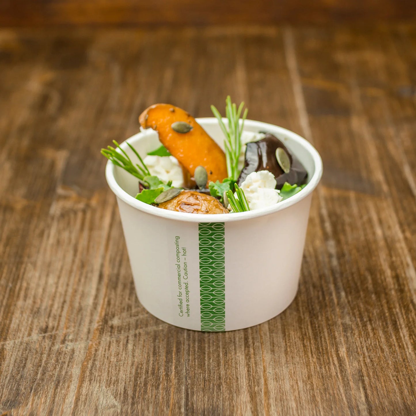 Ideal for ice cream sundaes, pastas, yogurt, stews, soups and as denture soaks. Vegware™ 90-Series compostable 8-oz Food Containers are lined with plant-based PLA and independently certified to break down in 12 weeks.