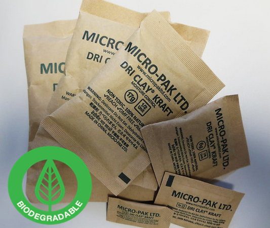 Micro-Pak® Dri Clay® Kraft All-Natural 2 Gram (1/16 Unit) Clay Desiccant Packet is Biodegradable in Landfill and Outperforms Silica Gel & Calcium Chloride Moisture Absorbers