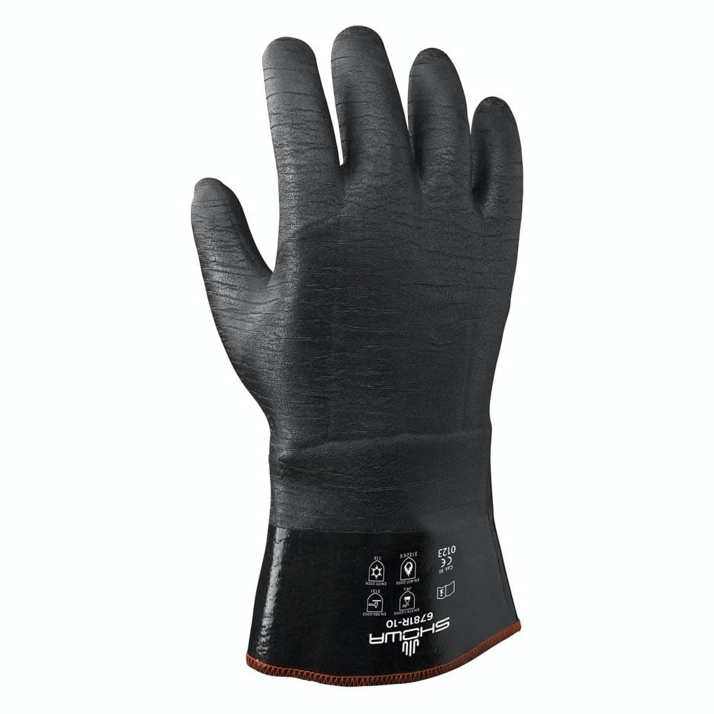 SHOWA® 6781R Insulated Neoprene Chemical-Resistant Gauntlet Glove, Black, 12"