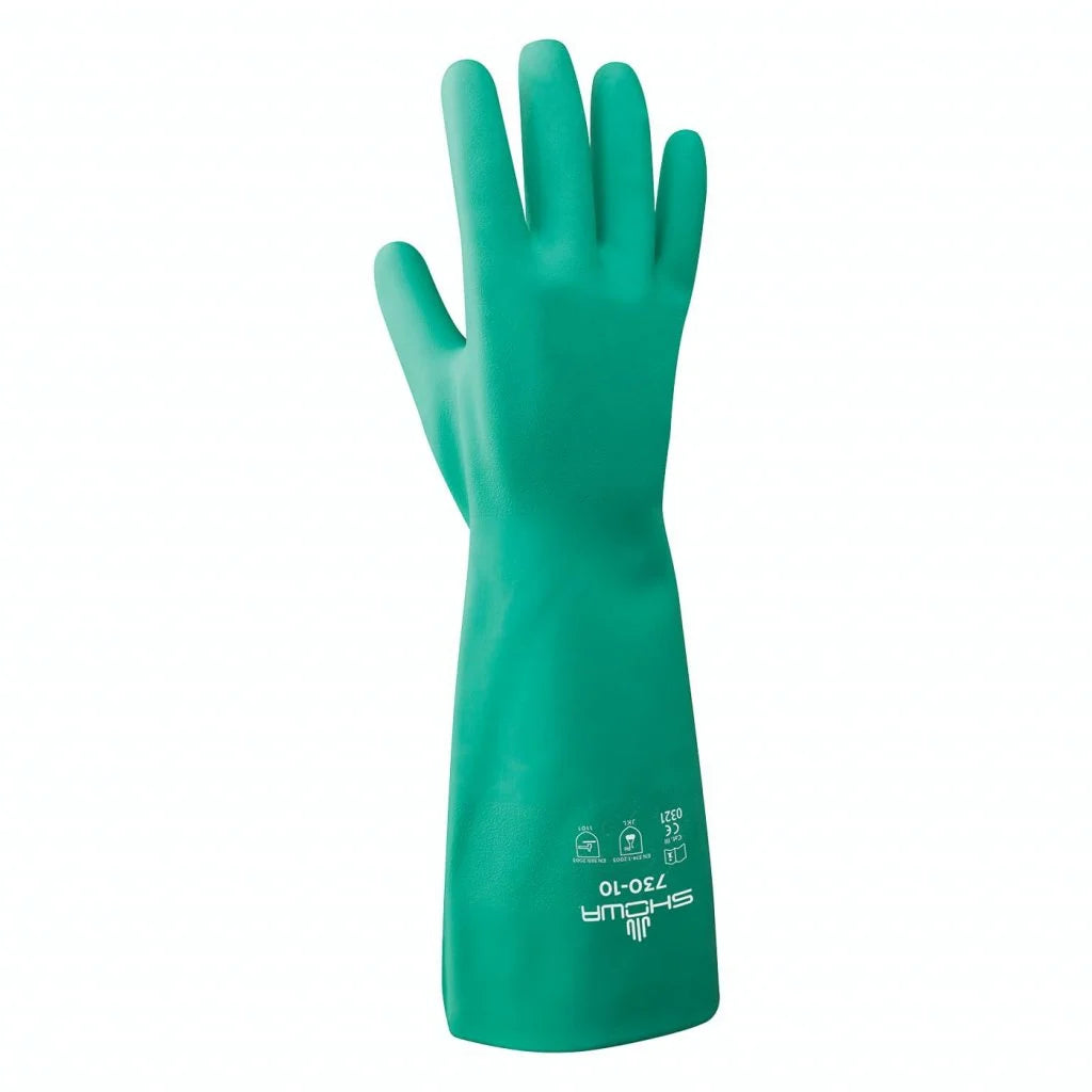 SHOWA 730 Chemical Resistant Nitrile Gloves, Flocked Liner, Bisque Finish, 330mm