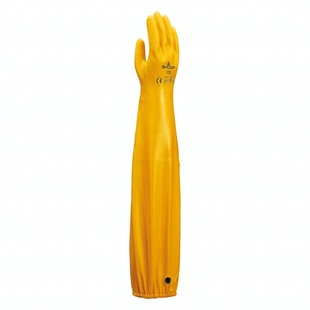 SHOWA 772 Full-Arm Chemical Resistant Nitrile Gloves, 650mm, Rough Grip