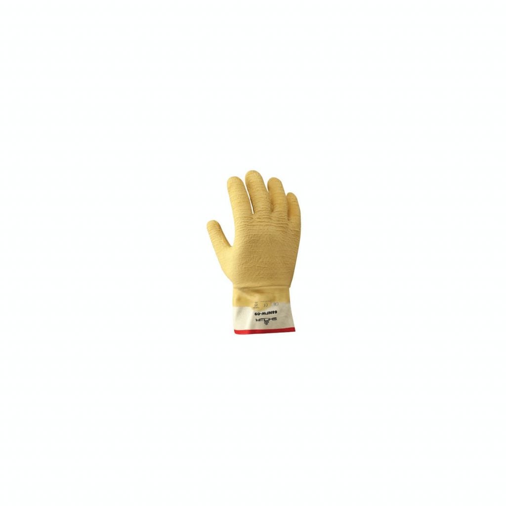 SHOWA® 68NFW Natural Rubber Kevlar®-Lined Gauntlet Glove, Cut-Resistant, White/Yellow