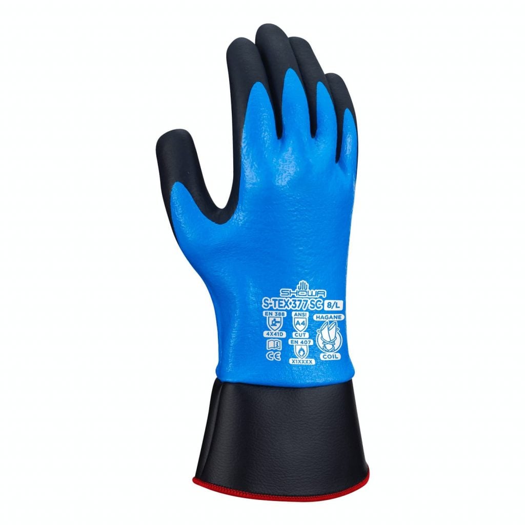 SHOWA® S-TEX® 377SC Fully Coated Foam Nitrile Cut-Resistant Glove with Safety Cuff, ANSI A4, Grey/Blue